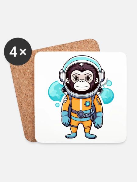 Monkey Astronaut Illustration - Coasters (set of 4) - white