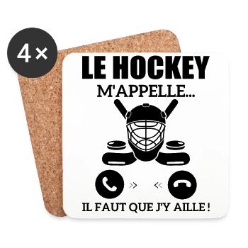 le hockey m'appelle...il faut que j'y aille ! - Dessous de verre (lot de 4) - blanc - Devant