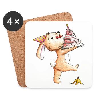 Hase Torte Geburtstag - Untersetzer (4er-Set) - Weiß - Vorne