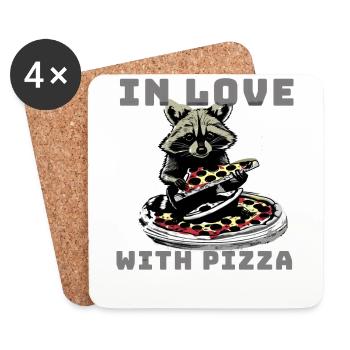 Pizza,waschbär, in love with pizza, illustration - Untersetzer (4er-Set) - Weiß - Vorne