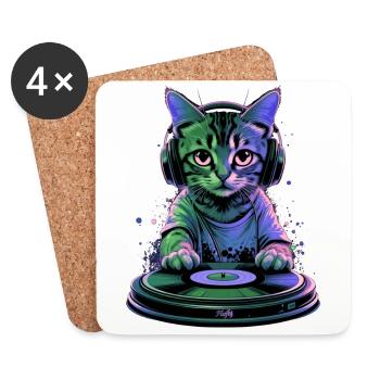 Minou DJ 🎧 - Dessous de verre (lot de 4) - blanc - Devant