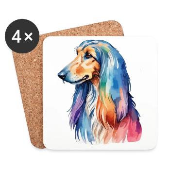 Afghanischer Windhund Wasserfarben - Untersetzer (4er-Set) - Weiß - Vorne