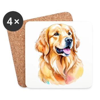 Golden Retriever Wasserfarben - Untersetzer (4er-Set) - Weiß - Vorne