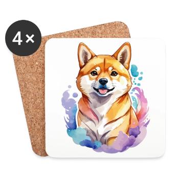 Aquarelles Shiba Inu - Dessous de verre (lot de 4) - blanc - Devant