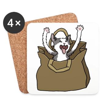 Cat in paper bag - Coasters (set of 4) - white - Front