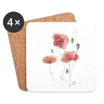 Des coquelicots dansant dans le vent. - Dessous de verre (lot de 4) - blanc - Devant