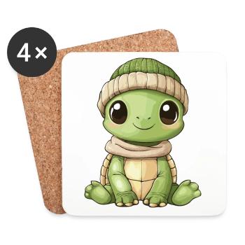 tortue mignon mignon bébé enfants animal dessin animé - Dessous de verre (lot de 4) - blanc - Devant