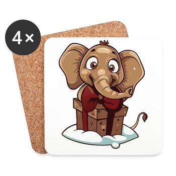 Cute elephant unwrapping gift - Coasters (set of 4) - white - Front