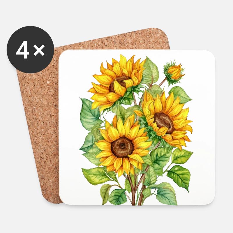 Sonnenblumen Aquarell Illustration - Untersetzer (4er-Set) - Weiß