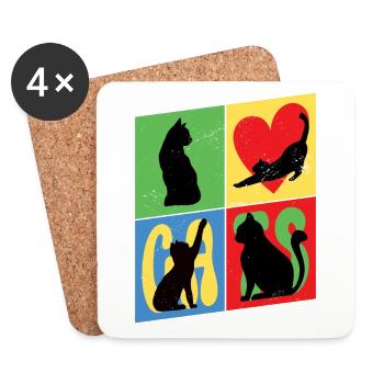 Katze Kätzchen Kater Silhouette Herz Bunt Kunst - Untersetzer (4er-Set) - Weiß - Vorne