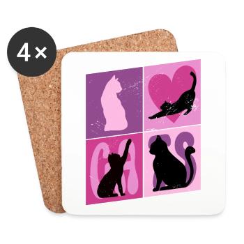 Katze Kätzchen Kater Silhouette Herz Bunt Kunst - Untersetzer (4er-Set) - Weiß - Vorne