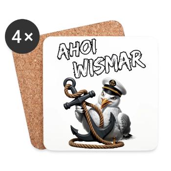 Ahoy Wismar avec une mouette amusante et une ancre - Dessous de verre (lot de 4) - blanc - Devant