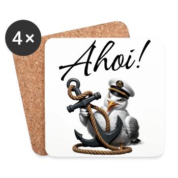 Ohé! Drôle de mouette avec ancre - Dessous de verre (lot de 4) - blanc - Devant