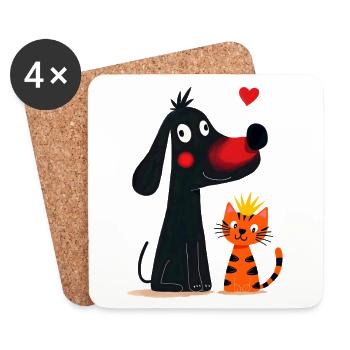 Dog in love with cat - Coasters (set of 4) - white - Front