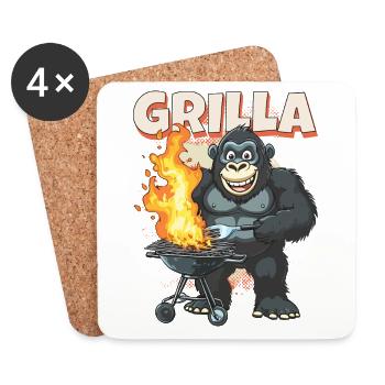 Grillen Grilla Griller Gorilla BBQ Spruch Lustig - Untersetzer (4er-Set) - Weiß - Vorne