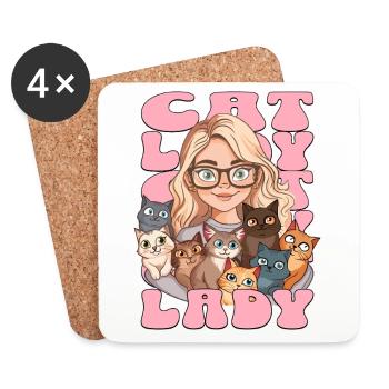 Chat Dame Chats Femme Fille J’aime les chats Drôle - Dessous de verre (lot de 4) - blanc - Devant