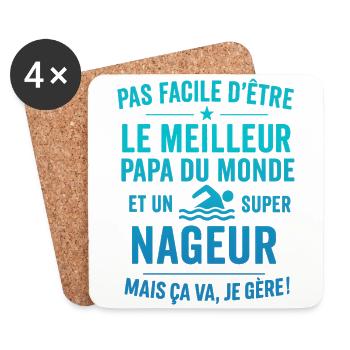 Super Papa Nageur natation piscine cadeau père - Dessous de verre (lot de 4) - blanc - Devant