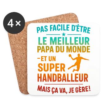 Papa handballeur cadeau fête des pères Noël - Dessous de verre (lot de 4) - blanc - Devant