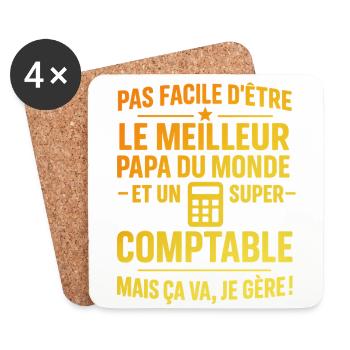 Super papa et comptable – il gère grave ! - Dessous de verre (lot de 4) - blanc - Devant