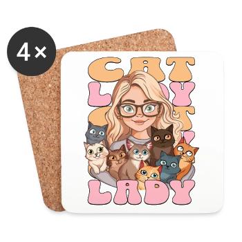 Chats Chat Dame Femme Fille J’aime Chats Drôle - Dessous de verre (lot de 4) - blanc - Devant
