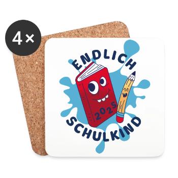 Endlich Schulkind 2025 - Geschenk zur Einschulung - Untersetzer (4er-Set) - Weiß - Vorne