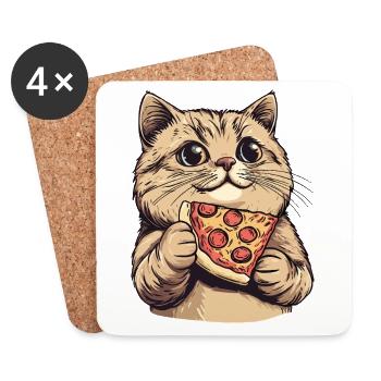 Katze I Love Cats And Pizza Lustig Witzig Humor - Untersetzer (4er-Set) - Weiß - Vorne
