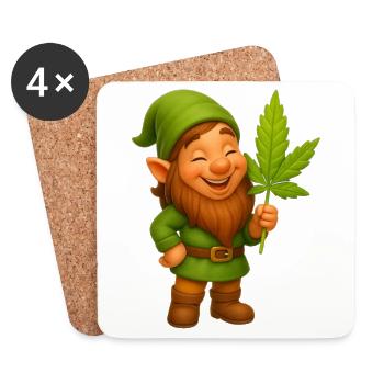Knuffiger Zwerg mit Hanfblatt - Cannabis - Untersetzer (4er-Set) - Weiß - Vorne