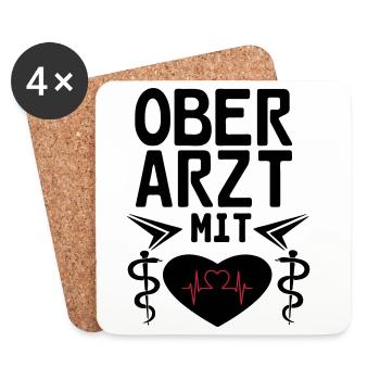 Oberarzt mit Herz Geschenk - Untersetzer (4er-Set) - Weiß - Vorne