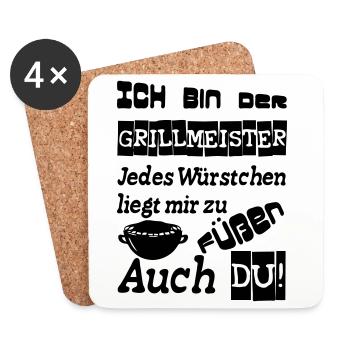 Grillmeister Spruch Grill grillen Geschenk Spruch - Untersetzer (4er-Set) - Weiß - Vorne