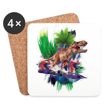 T-Rex - Dinosaures - Trex - Tyrannosaurus rex - Dessous de verre (lot de 4) - blanc - Devant