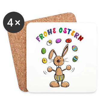 Frohe Ostern Osterhase mit Ostereiern - Untersetzer (4er-Set) - Weiß - Vorne