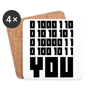 Binärcode F**k YOU – Geek Code & Nerd Humor - Untersetzer (4er-Set) - Weiß - Vorne