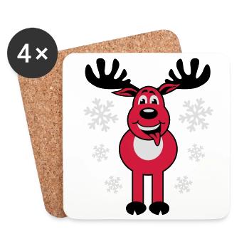 Deer Rudolph 3c Funny cartoon character & Snow - Coasters (set of 4) - white - Front