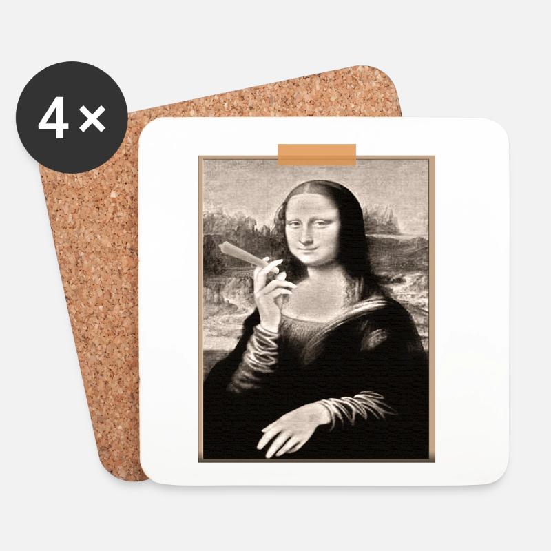 Mona Lisa Modernisiertes Zigaretten-T-Shirt - Untersetzer (4er-Set) - Weiß