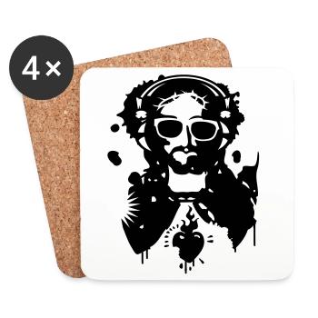 Jésus Graffiti avec un casque et lunettes de - Dessous de verre (lot de 4) - blanc - Devant