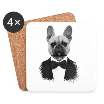 Bouledogue en Smoking Élégant - Dessous de verre (lot de 4) - blanc - Devant