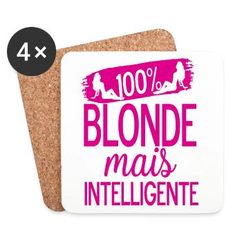 Design humoristique 'Blonde mais intelligente' - Dessous de verre (lot de 4) - blanc - Devant
