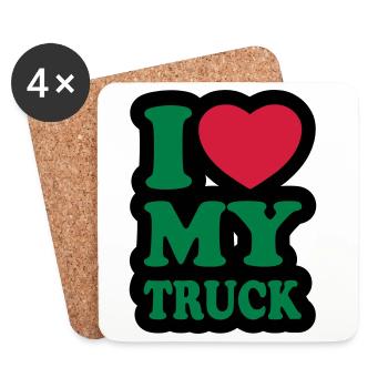 I love my truck - J'aime mon camion - Dessous de verre (lot de 4) - blanc - Devant