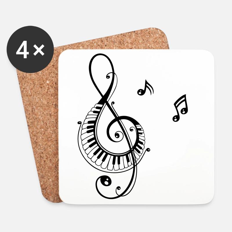Notenschlüssel, Musik - Untersetzer (4er-Set) - Weiß