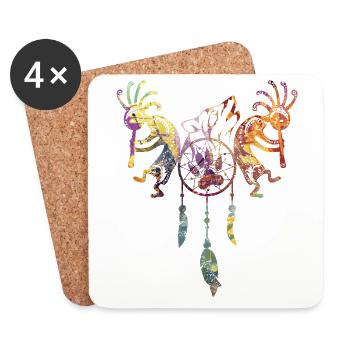 Kokopelli américain amérindien - Dreamcatcher Wolf 1 - Dessous de verre (lot de 4) - blanc - Devant