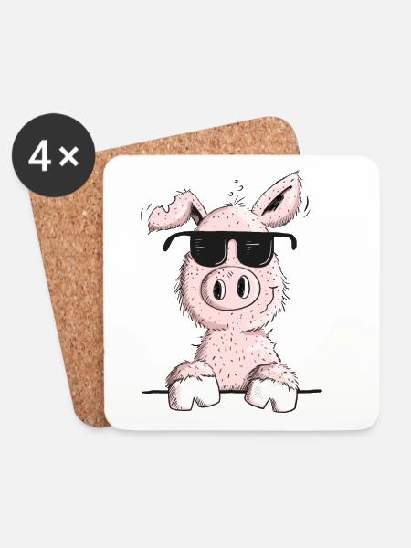Pfiffiges Schwein mit Sonnenbrille - Untersetzer (4er-Set) - Weiß