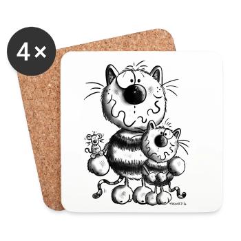 Doux Famille Chat - Dessous de verre (lot de 4) - blanc - Devant
