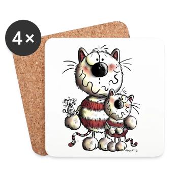 Drôle Chats - Dessous de verre (lot de 4) - blanc - Devant