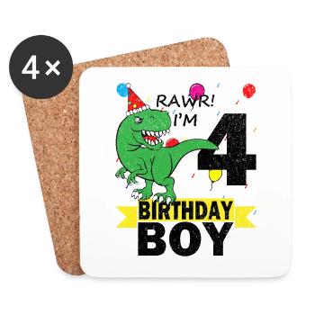 4 Jahre alt Geburtstag Dino Dinosaurier T-Shirt - Untersetzer (4er-Set) - Weiß - Vorne