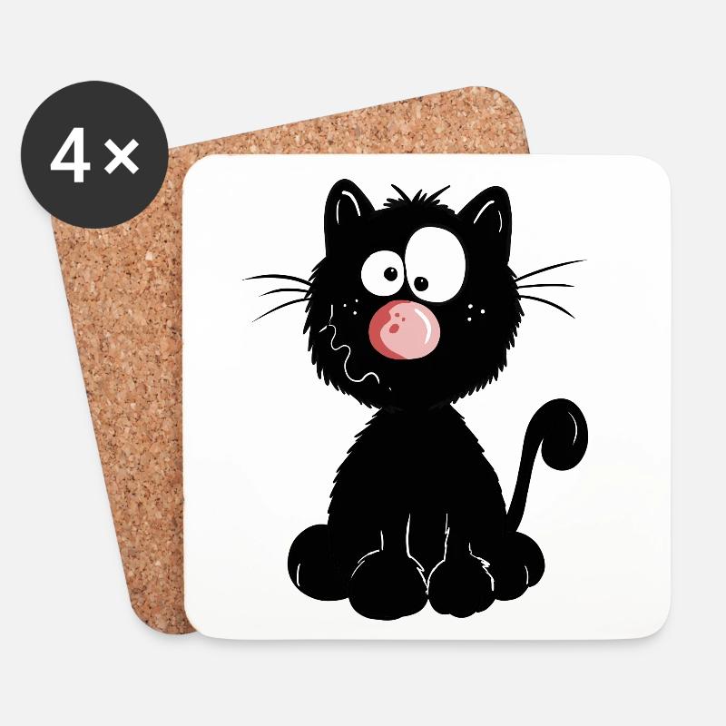 Schwarze Katze - Untersetzer (4er-Set) - Weiß