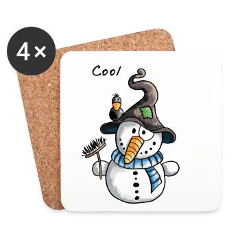 Lustiger Schneemann - Schneemänner - Snow - Untersetzer (4er-Set) - Weiß - Vorne
