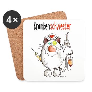 Happy Krankenschwester Katze - Comic - Untersetzer (4er-Set) - Weiß - Vorne
