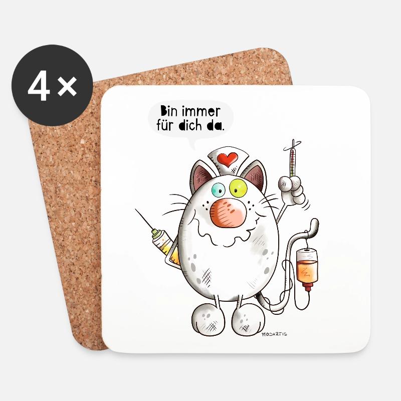 Bin immer für dich da Krankenschwester - Katze - Untersetzer (4er-Set) - Weiß