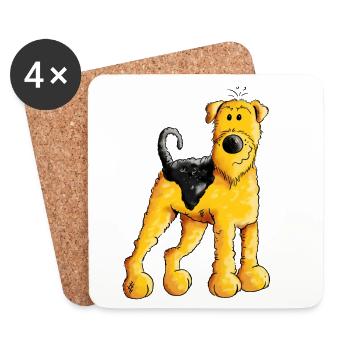 Happy Airedale Terrier - Comic - Hund - Dog - Fun - Untersetzer (4er-Set) - Weiß - Vorne