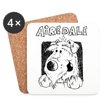Airedale Terrier Zeichnung - Hund - Geschenk - Untersetzer (4er-Set) - Weiß - Vorne